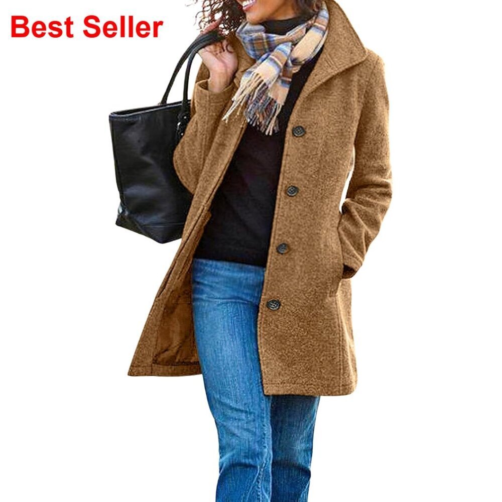 Wool Blend Pea Coat Stand Collar Single Breasted Winter Overcoat